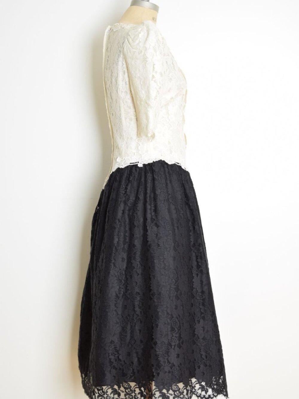 vintage 80s party prom dress cottagecore lace crochet Cachet tea length midi M - Picture 7 of 11